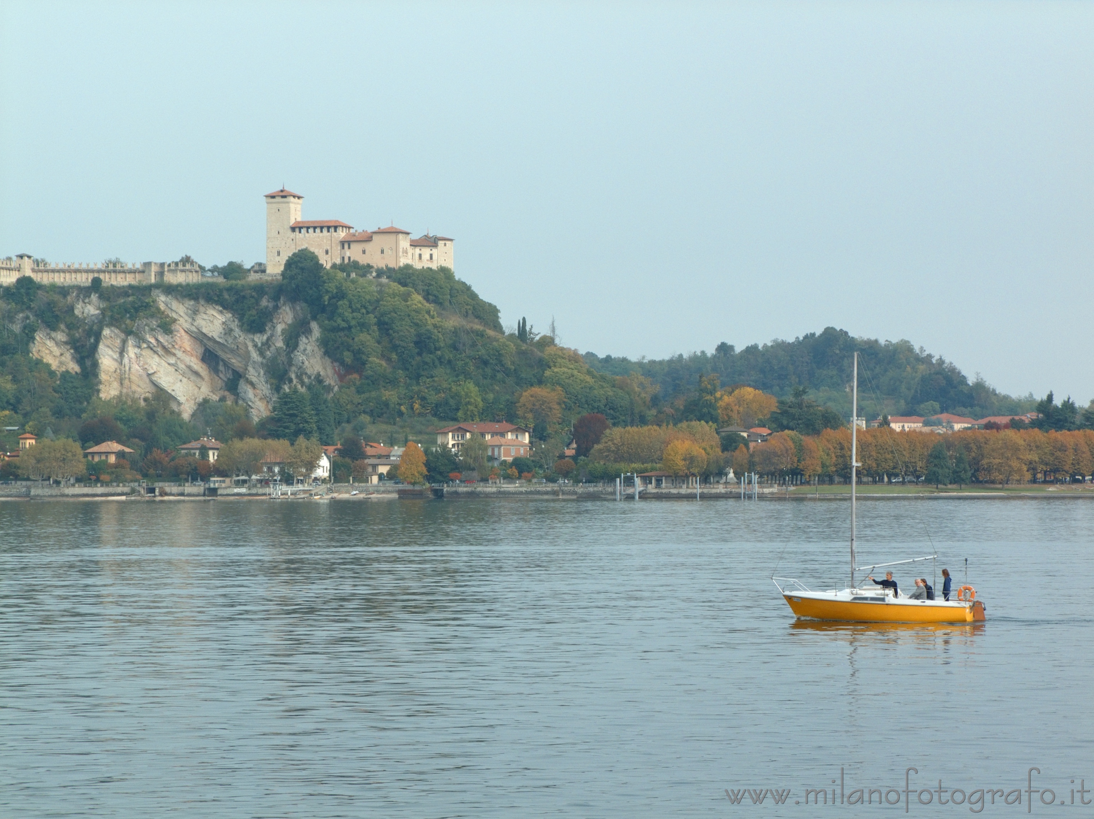 Arona (Novara, Italy): The Lake Maggiore and the fortess of Angera seen from Arona - Arona (Novara, Italy)