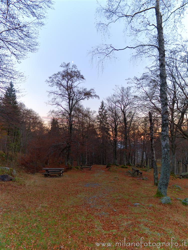 Biella (Italy) - Autumn clearing at darkening in the woods around the Sanctuary of Oropa
