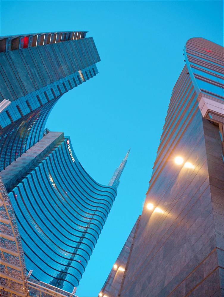 Milan (Italy) - The Unicredit towers at darkening