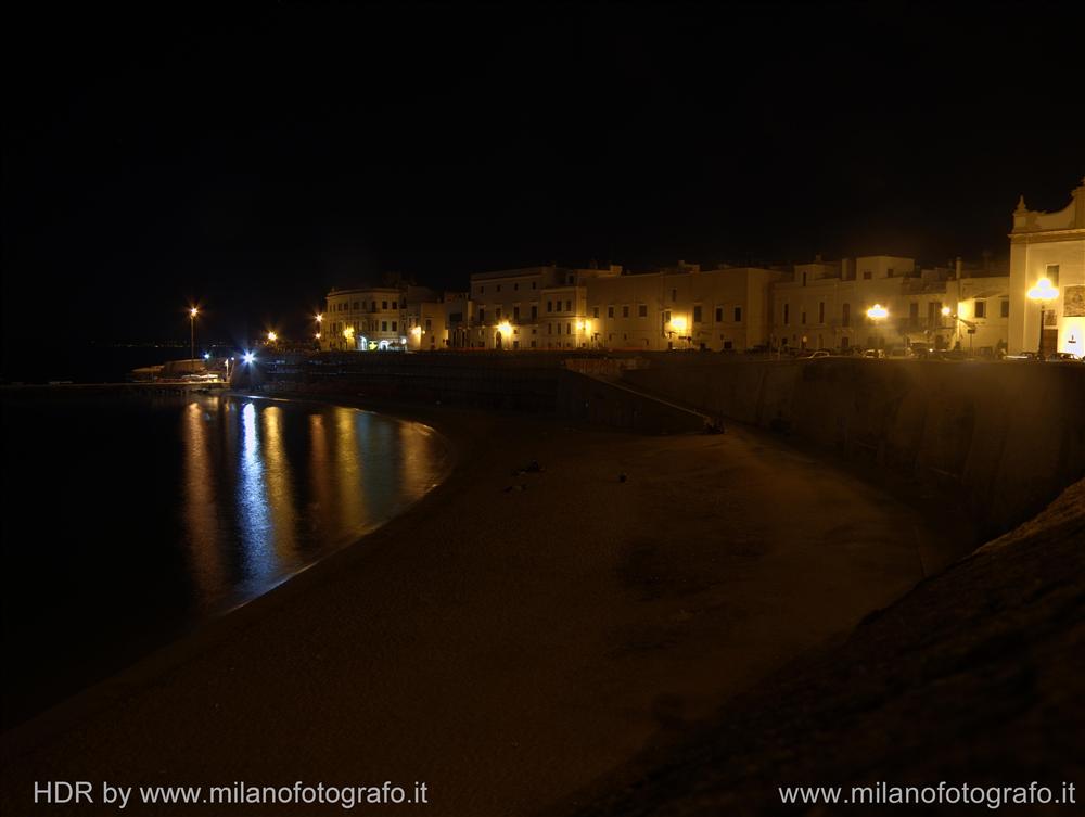 Gallipoli (Lecce) - La spiaggia di Gallipoli vecchia e le mura in notturna