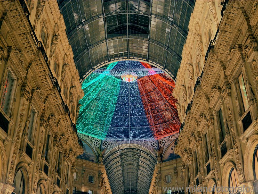 Milan (Italy) - The dome of the Galleria decorated with the colors of the Italian flag