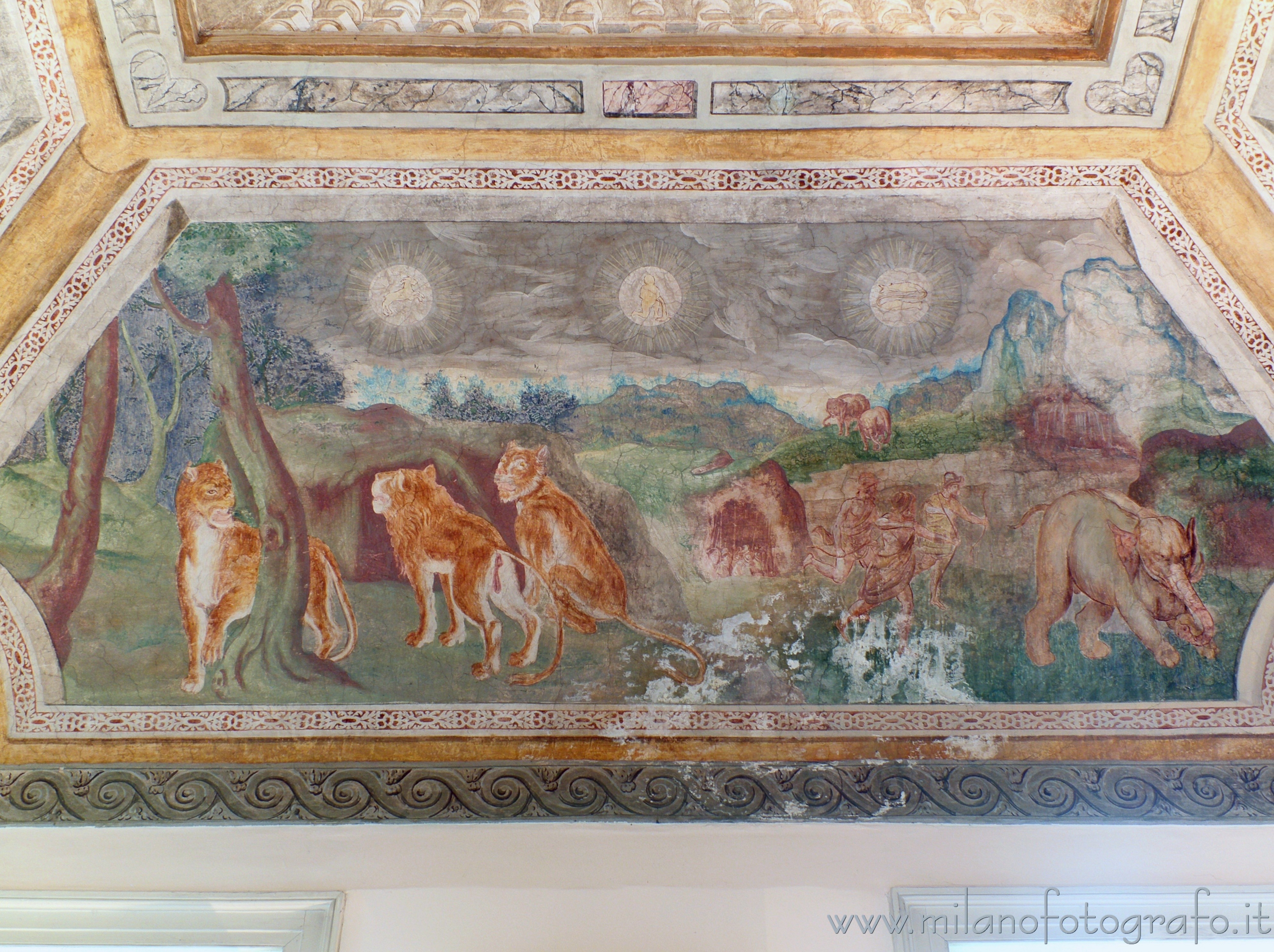Cavenago di Brianza (Monza e Brianza, Italy): Detail of the frescoes in the Zodiac Hall in Palace Rasini - Cavenago di Brianza (Monza e Brianza, Italy)