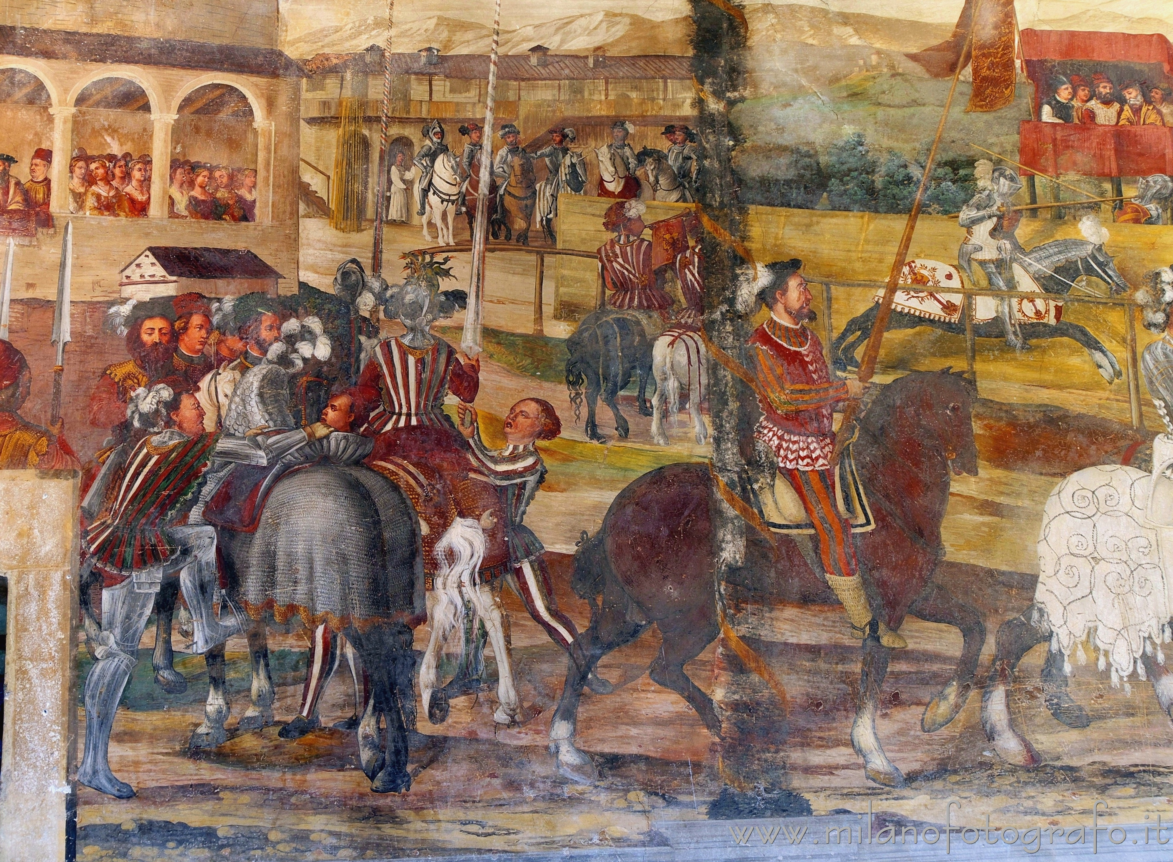 Cavernago (Bergamo, Italy): Fresco in the Malpaga Castle depicting a tournament - Cavernago (Bergamo, Italy)