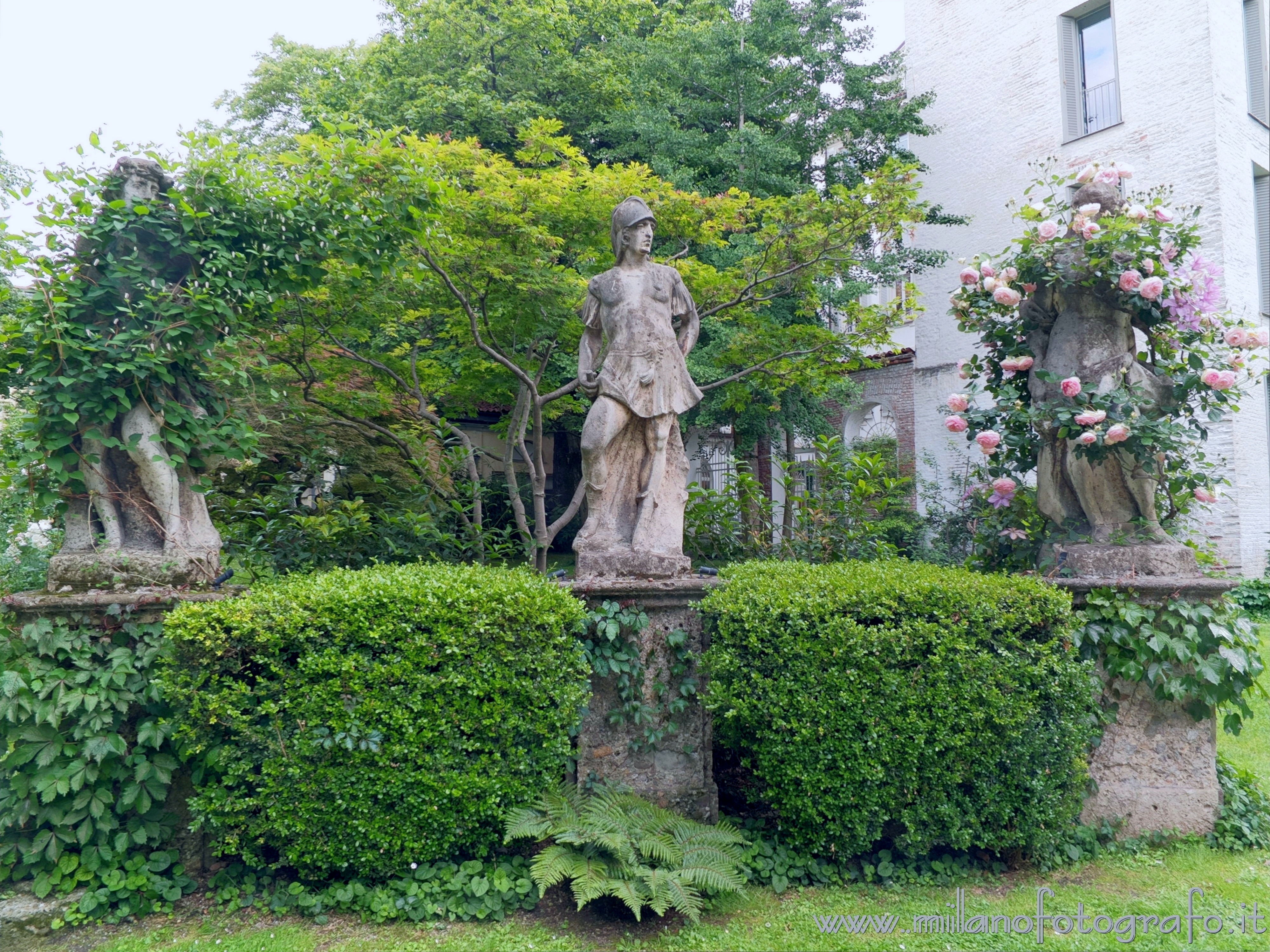 Milan (Italy): Statues in the park of House of the Atellani and Leonardo's vineyard - Milan (Italy)