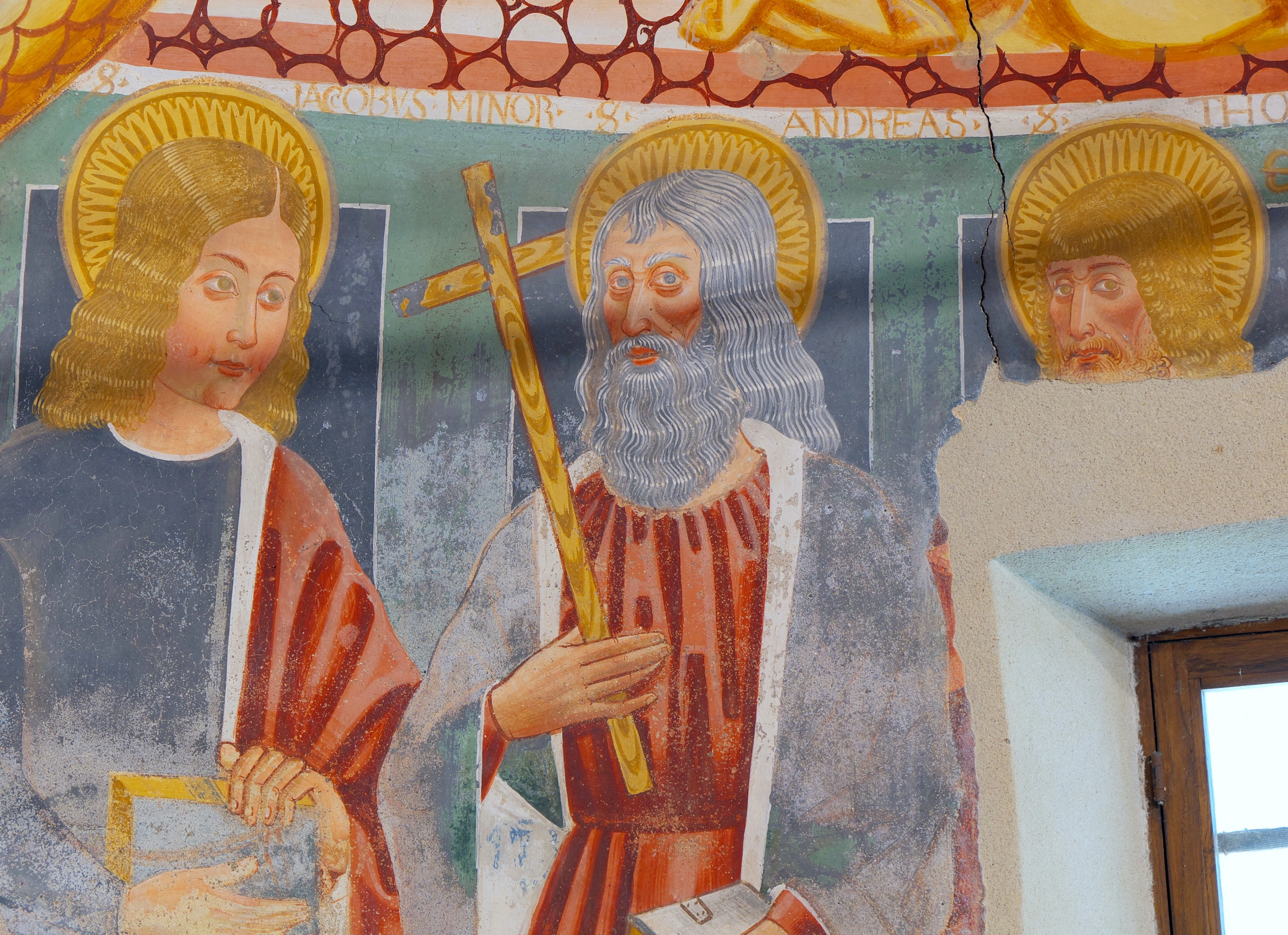 Momo (Novara, Italy): Three apostles on the wall of the apse of the Oratory of the Holy Trinity - Momo (Novara, Italy)