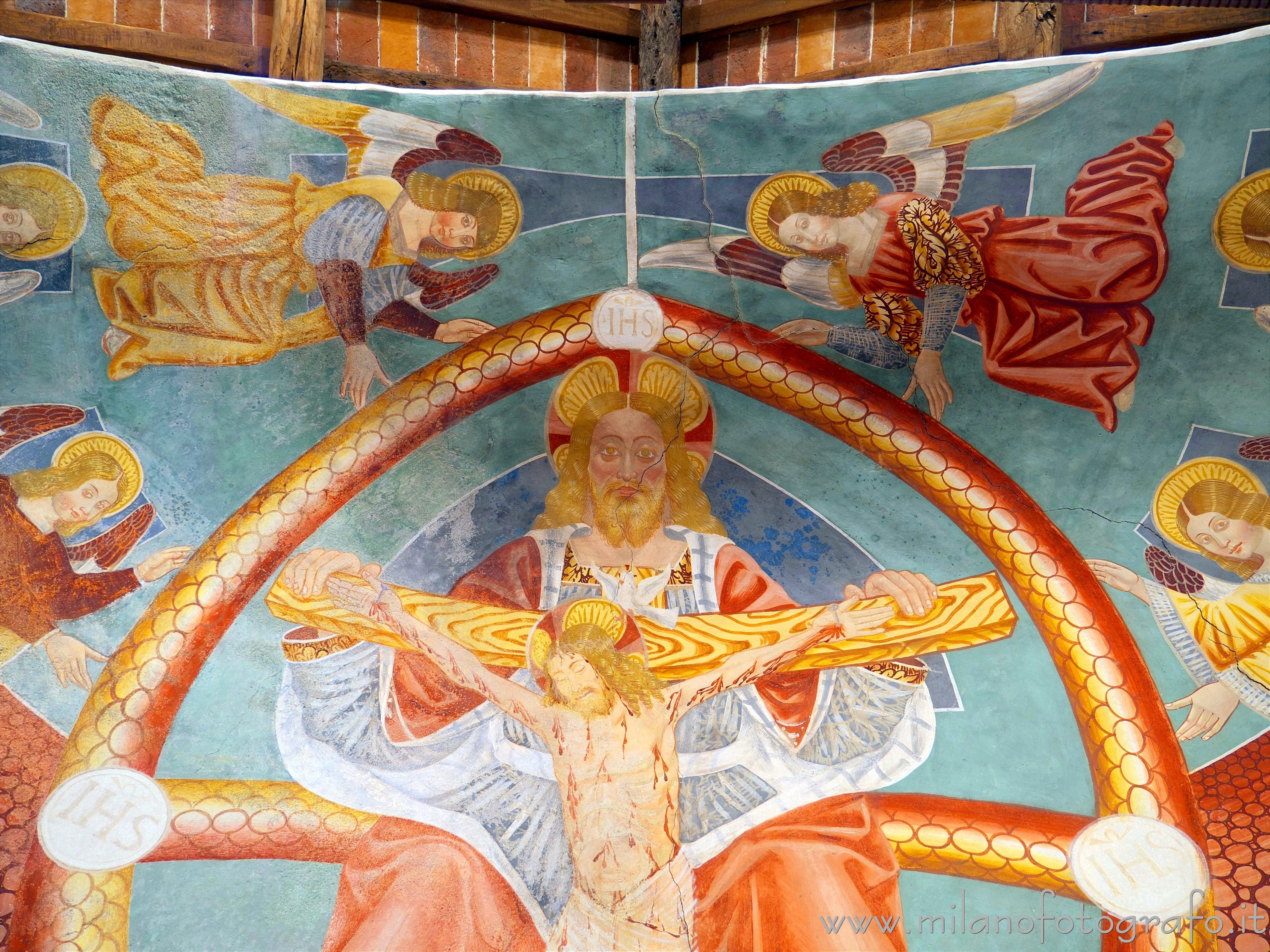 Momo (Novara): Dettaglio dell'affresco della trinità nell'Oratorio della Santissima Trinità - Momo (Novara)