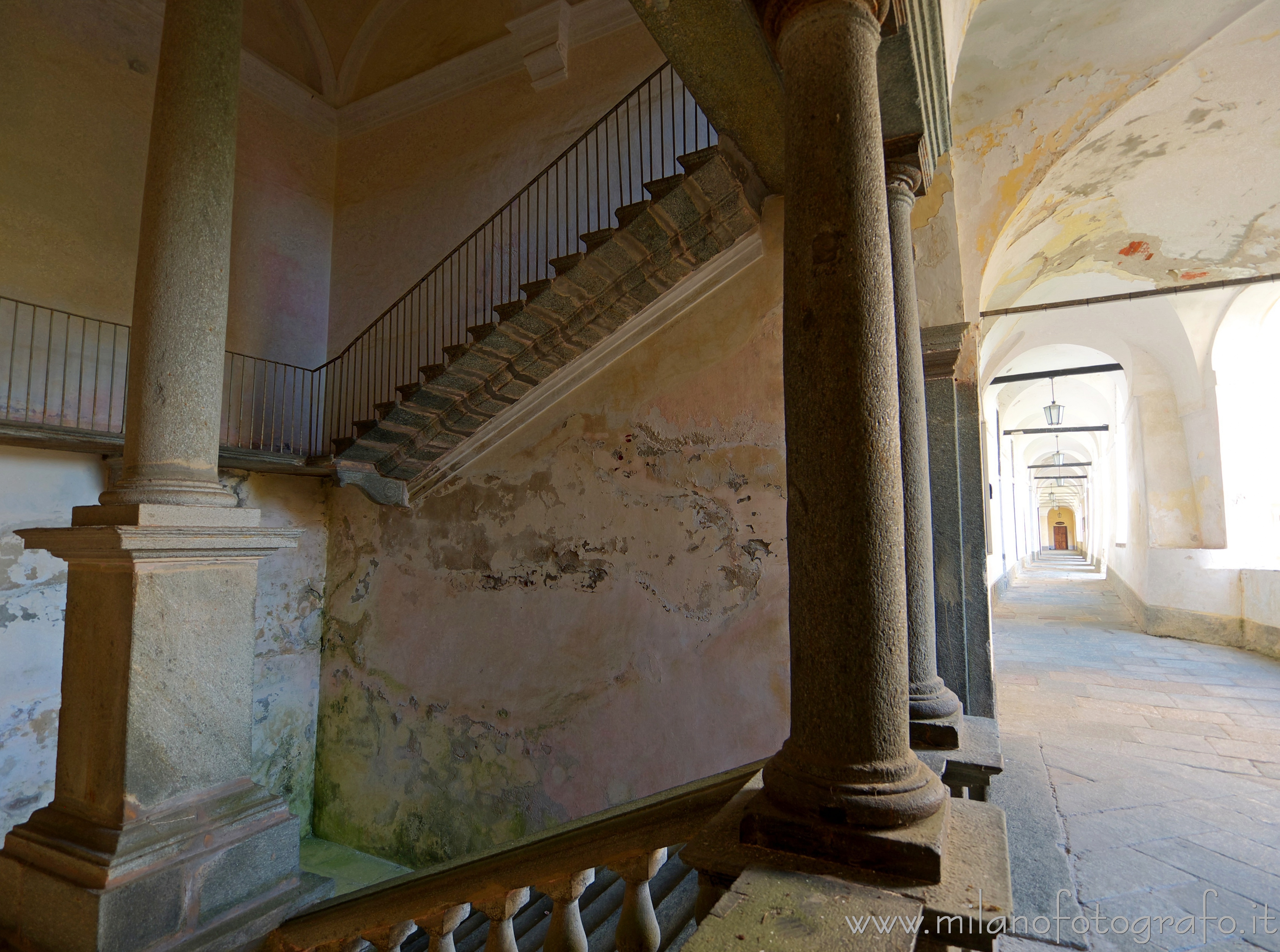 Biella (Italy): Staircase and loggiato in the upper courtyard of the Sanctuary of Oropa - Biella (Italy)