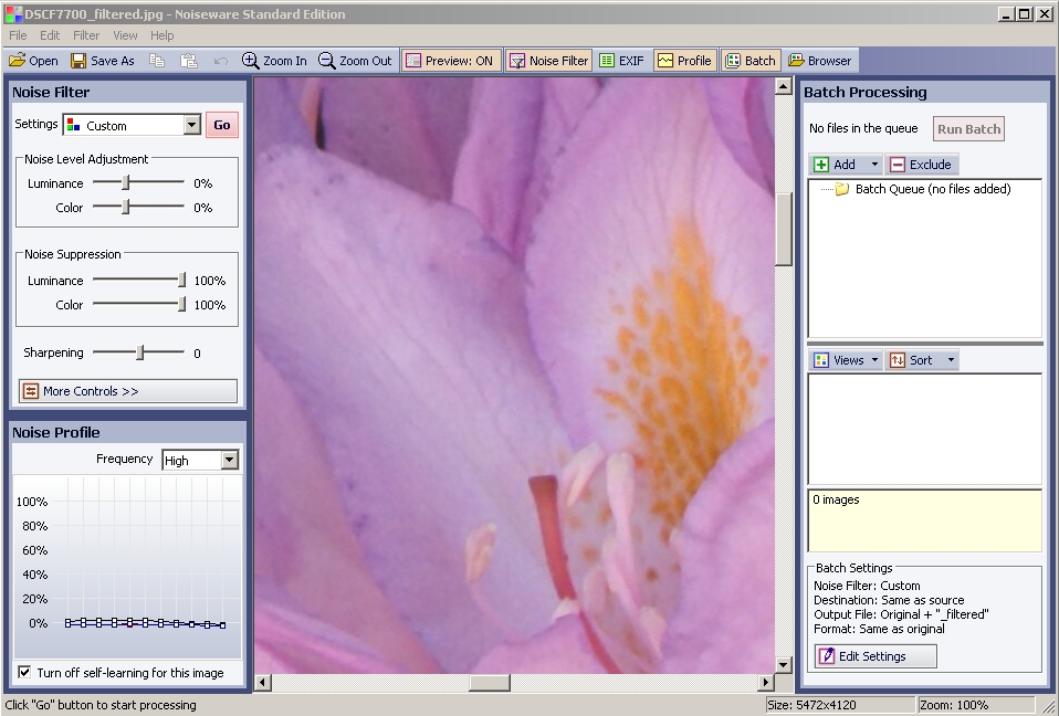 screenshot del programma di riduzione del rumore Noiseware