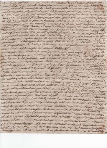 Blatt 1 des zwanzigsten von 41 Briefen, die Luisa D'Azeglio w&#228;hrend ihrer Reise nach Karlsbad schrieb.
